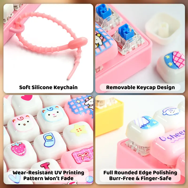 Cute Mini Keyboard Fidget Toy Keychain 26 Pressable Buttons Sensory Stress Relief Bag Charm Clicker Keyring for Party Favor Gift view 5