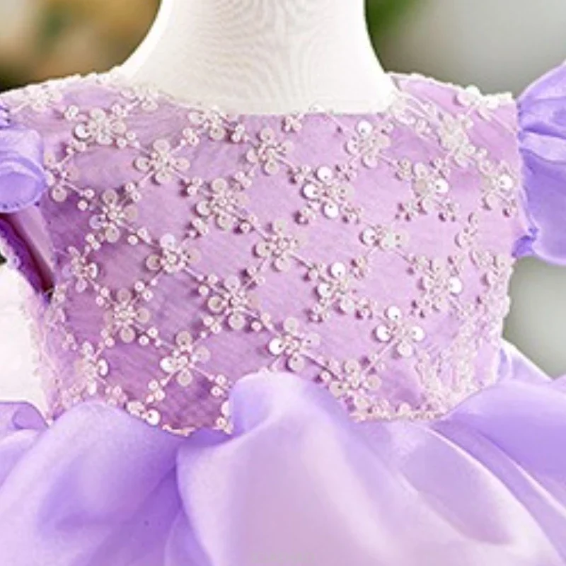 

Party Dress 2025 Children Layered Purple Tulle Pageant Gown Kids Performance Outfit Vestido Girls Princess Costume Short Sleeve