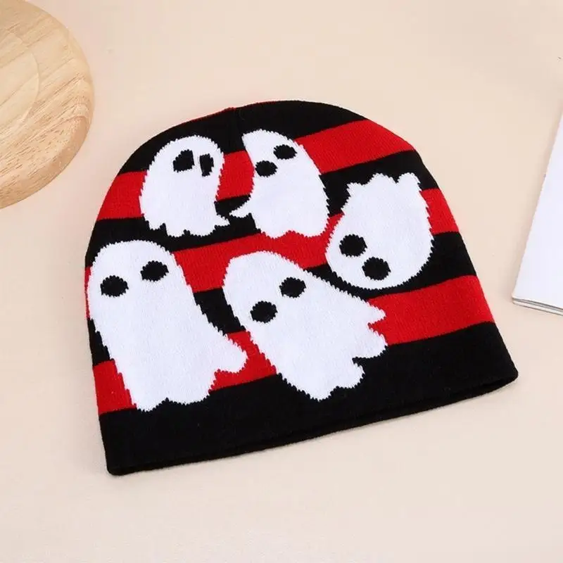 

652F Hip Hop Beanie with Specter Pattern Women Y2k Beanie Hat Slouchy Beanie