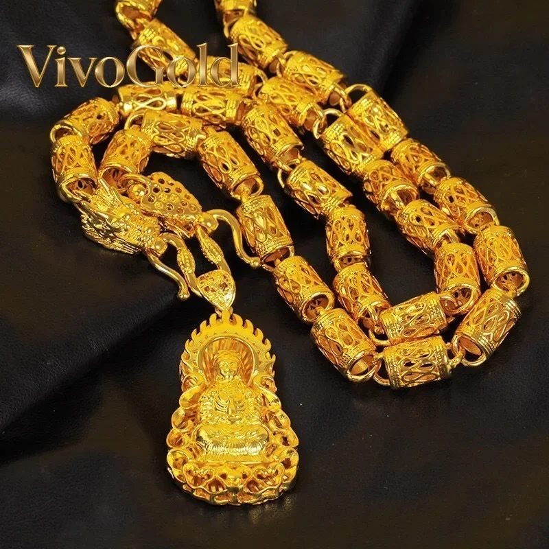 

Золотая цепочка VivoGold 9999 24K из настоящего золота с бамбуковым дизайном, мужская, в стиле «Доминирующий Гуань Гунлун», удлиненная, утолщенная