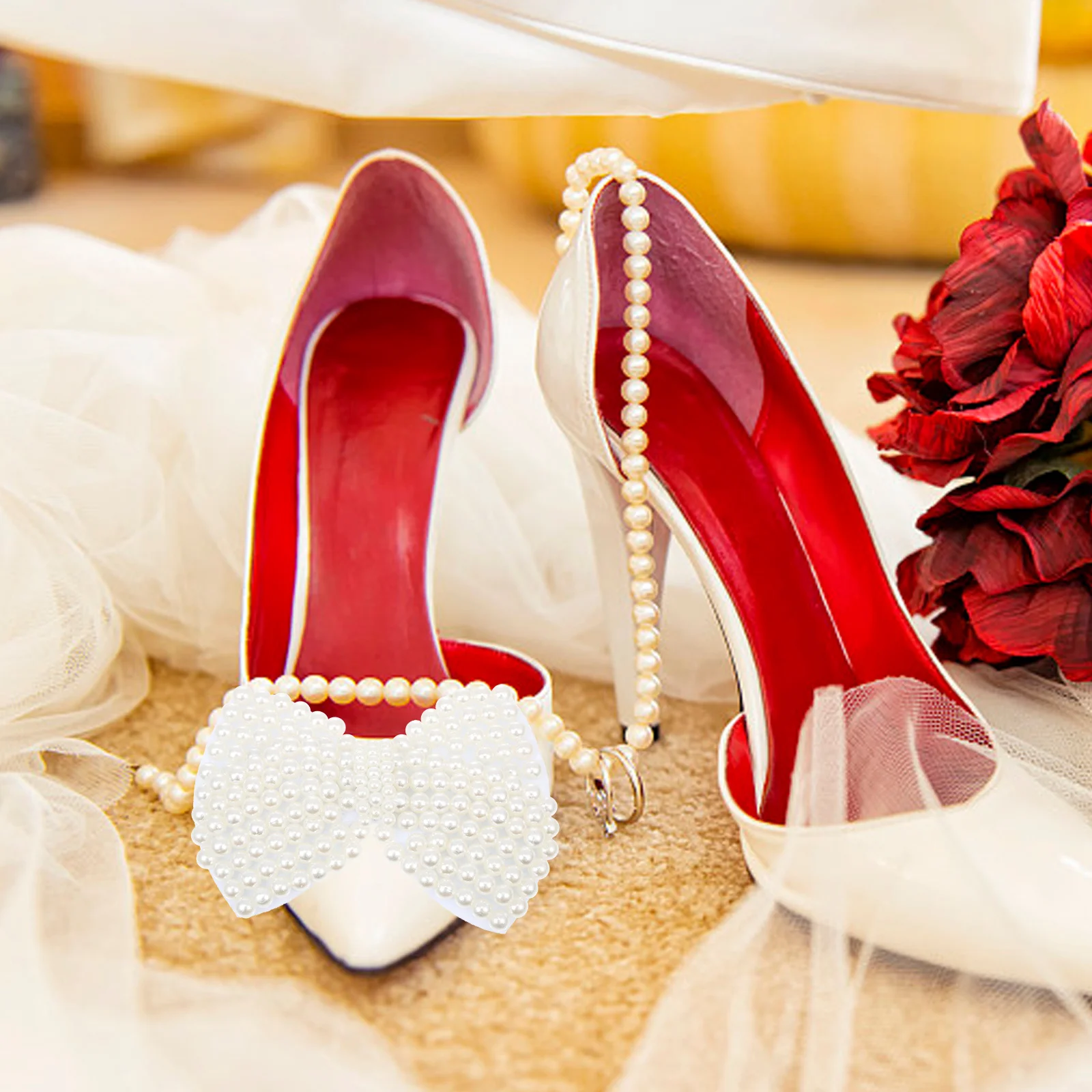 

Pearl Bowknot Shoes Decor Shoe Flower Ornament DIY Clothing Accessory for Wedding Party Craft Garment Bowknot Adornment