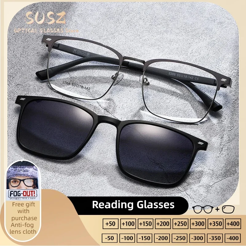 

SUSZ Fashion Business Magnet Clip On Polarized Sunglasses Women Optical Anti Blue Ray Myopia Progressive Prescription Eyeglasses