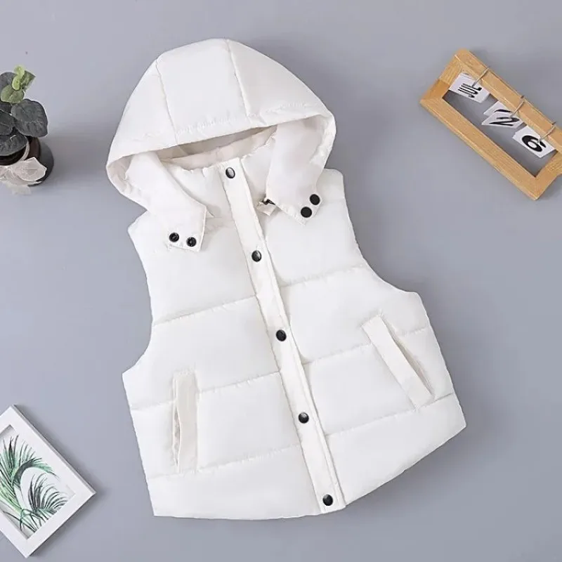 children\'s down cotton vest autumn and winter boys and girls hooded thick vest cotton coat baby wearing vest