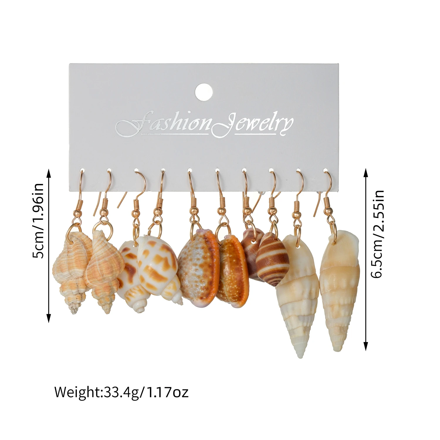 5 pairs of vacation beach style conch shell snail shell pendant card set women's earrings