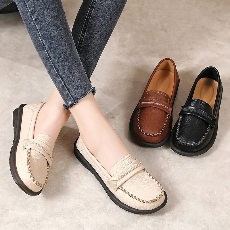 2023 Autumn New Women\'s Flat Shoes Soft Sole Comfortable Versatile Single Shoes Retro Round Toe Vulcanized Shoes