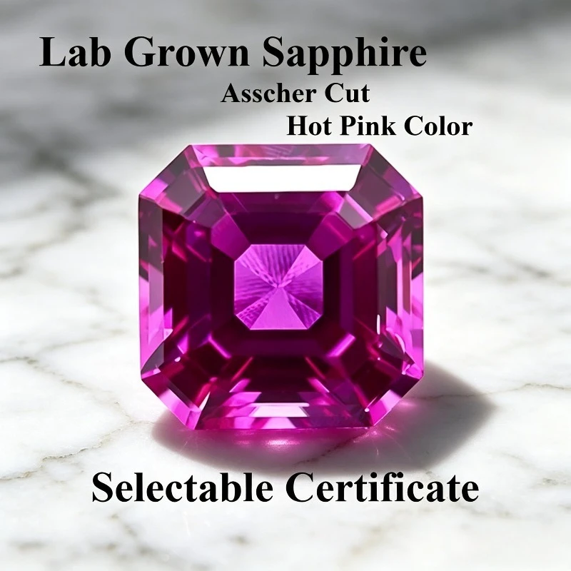Hochwertiger Laborgezüchteter Saphir in Pink, Asscher-Schliff, Edelstein für DIY-Schmuckherstellung, Hauptmaterialien wählbar, Zertifikat erhältlich. – Detail 1