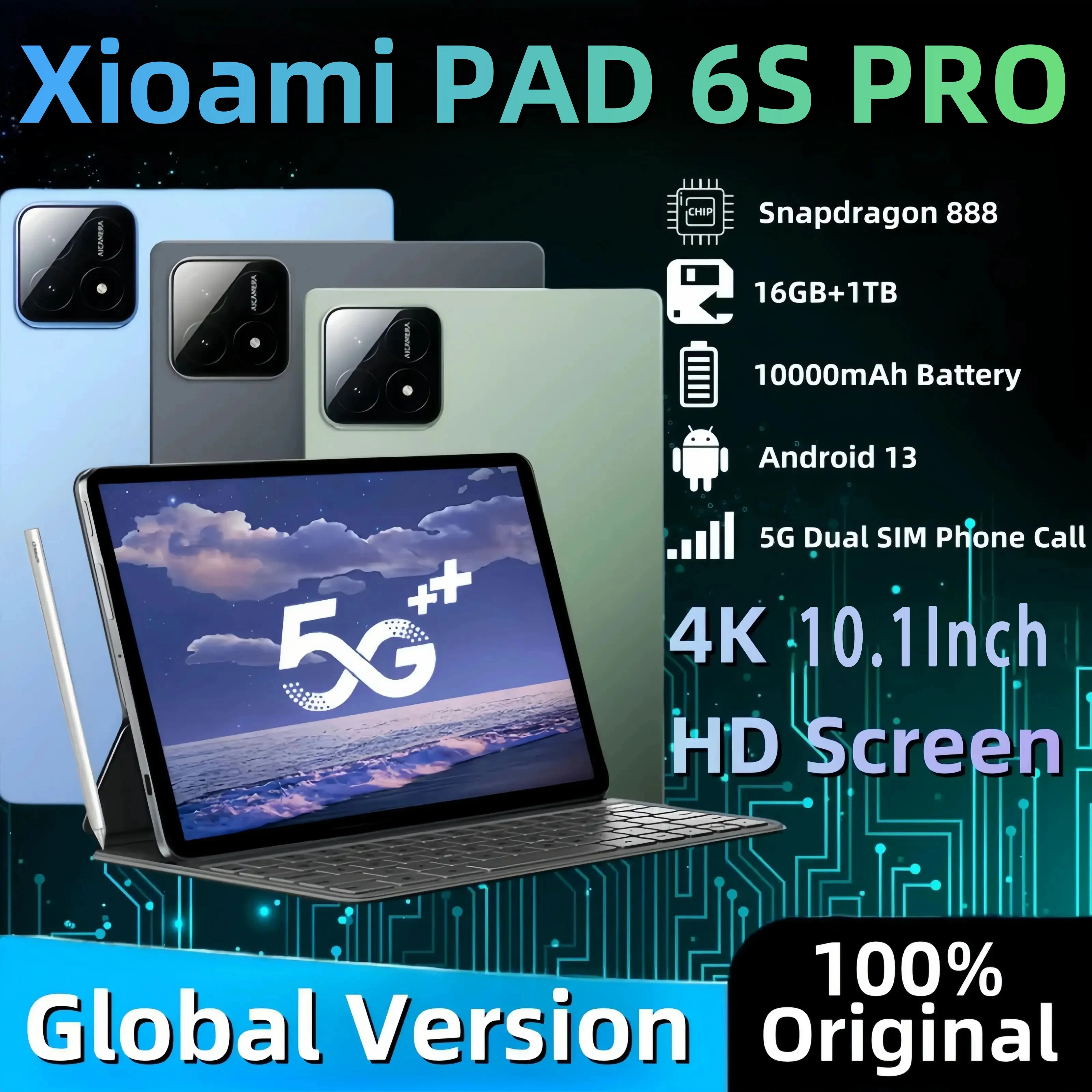 

Оригинальный планшет Xioami Pad 6S Pro, Android 13, 16 ГБ + 1 ТБ, 10 дюймов, 4K, телефон с двумя SIM-картами, Bluetooth, Wi-Fi, планшетный ПК