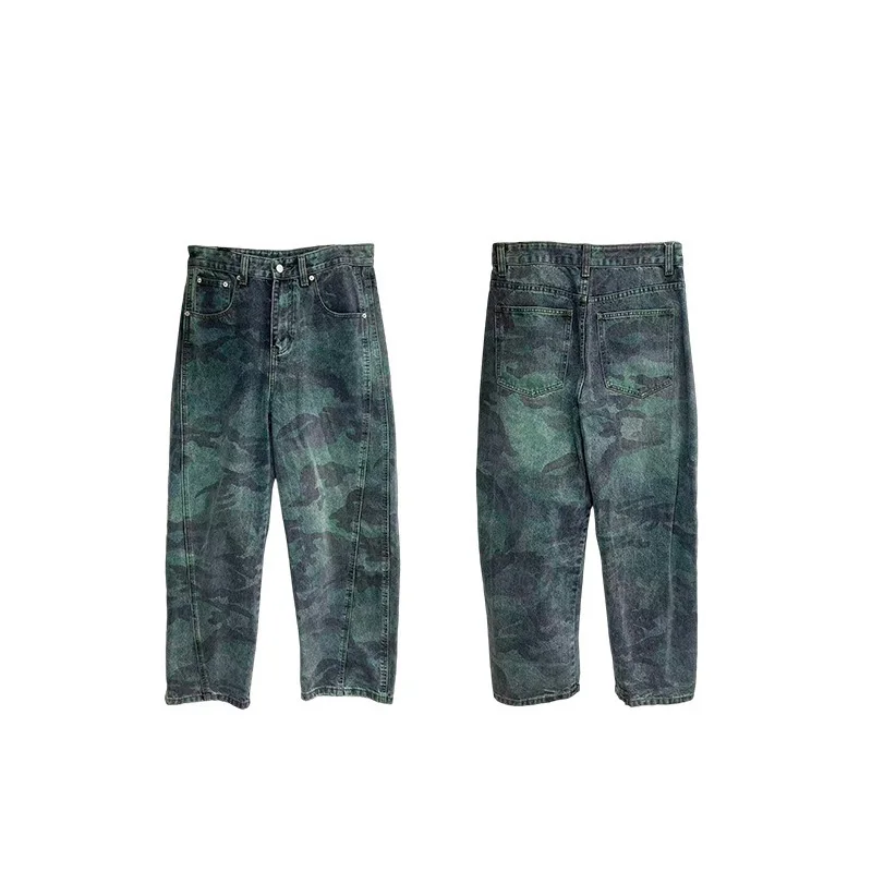 Benuynffy American Style Camp Print Wide Leg Baggy Jeans Women 2026 Summer New Y2k Harajuku Vintage Mid Waisted Casual Streetwea