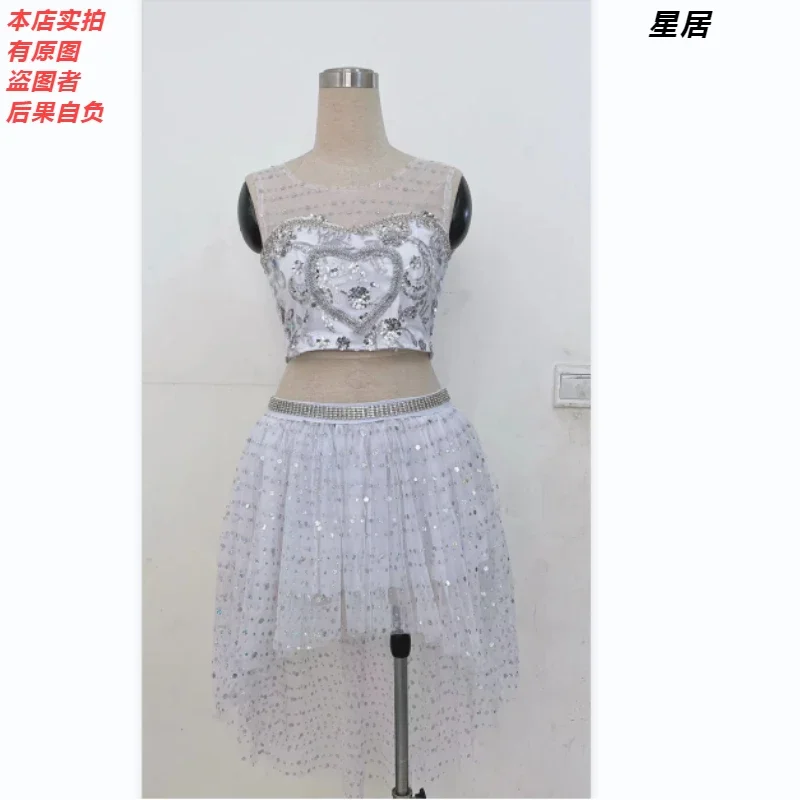 Kpop Korean Singer Y2K Concert Outfits Women Sexy Lace Sling Vest Crop Tops Jazz Dance Wear Mesh Skirt Stage Performance Costume