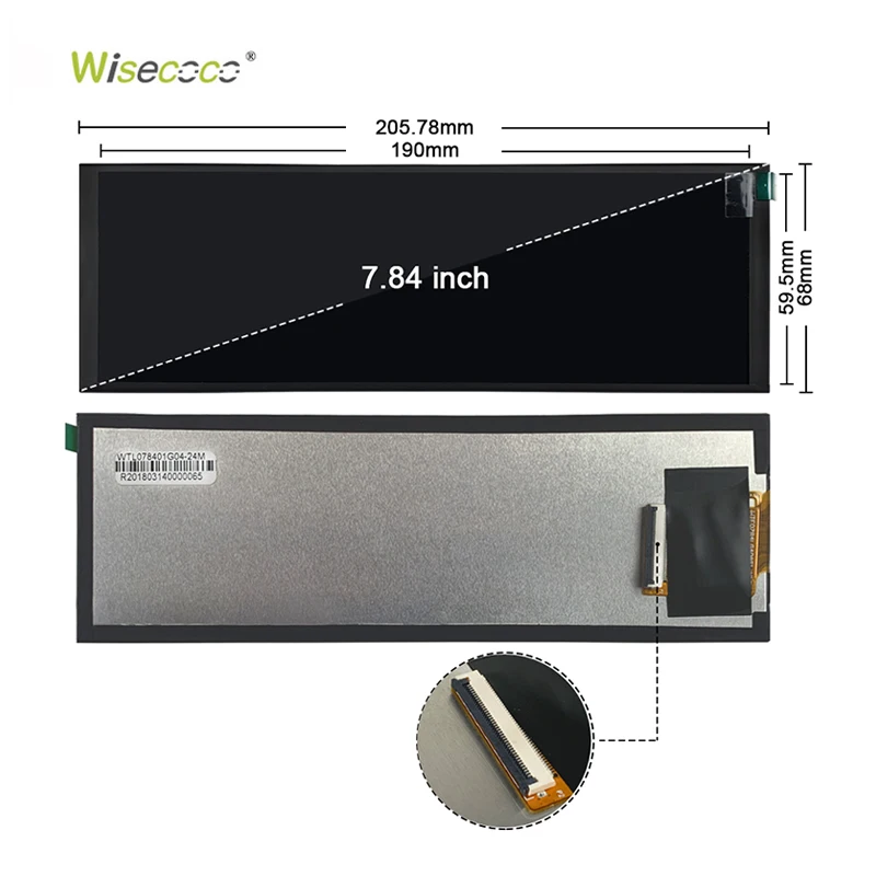 Original 7.84'' 7.84 Inch 400x1280 Resolution MIPI Interface Bar Type IPS TFT LCD Display