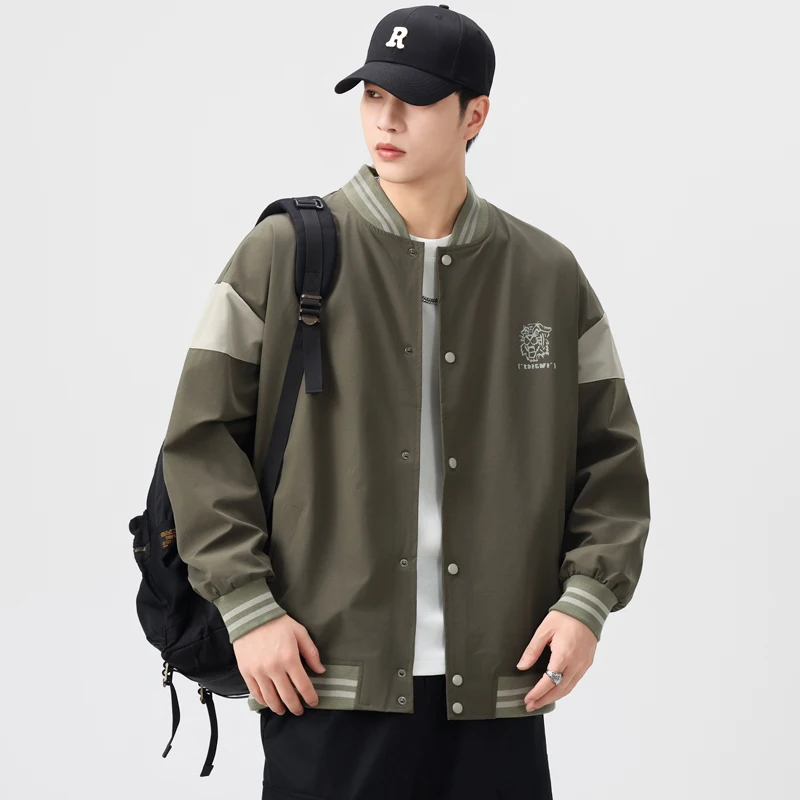 الربيع / الخريف الرجال اليابانية الرجعية كلية نمط الموضة العلامة التجارية العصرية فضفاضة ومتعددة الاستخدامات عادية مطبوعة سترة البيسبول سترة