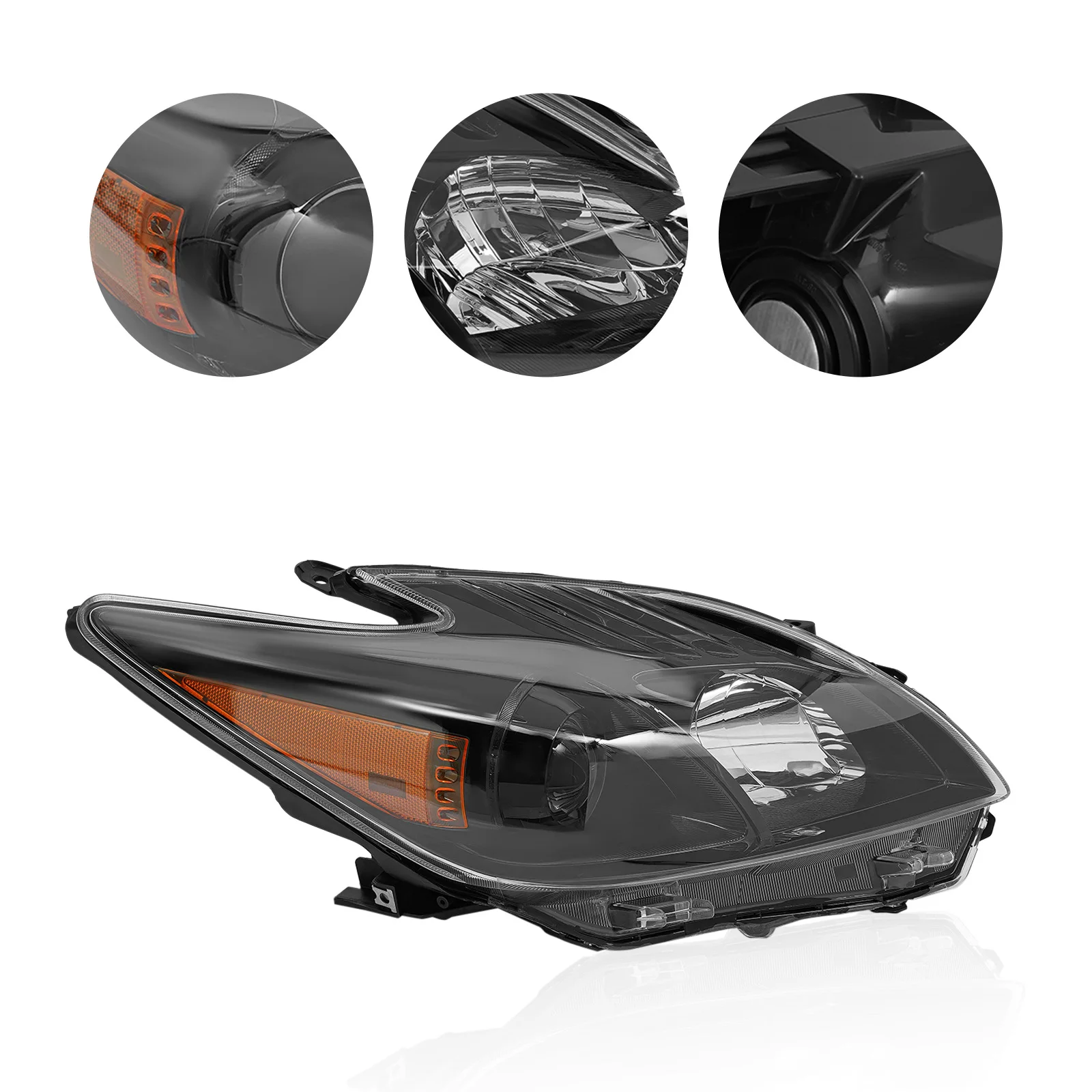 Black Right / Left Side Headlight Halogen Projector Headlamp Assembly for 2010-2011 Toyota Prius