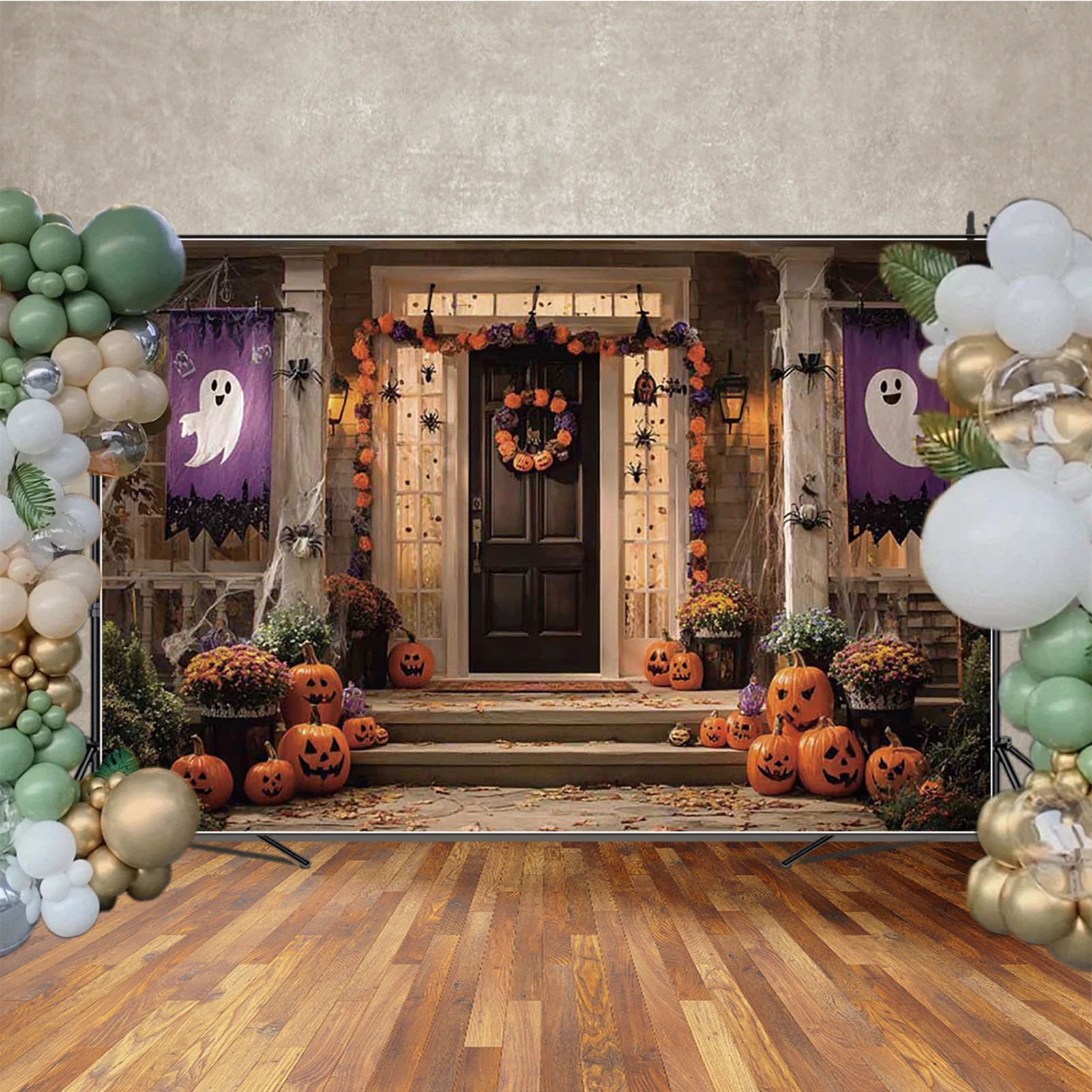 MOON.QG Halloween Photo fond citrouille lanterne fantôme squelette décors photographie papier peint décorations de fête Photozone