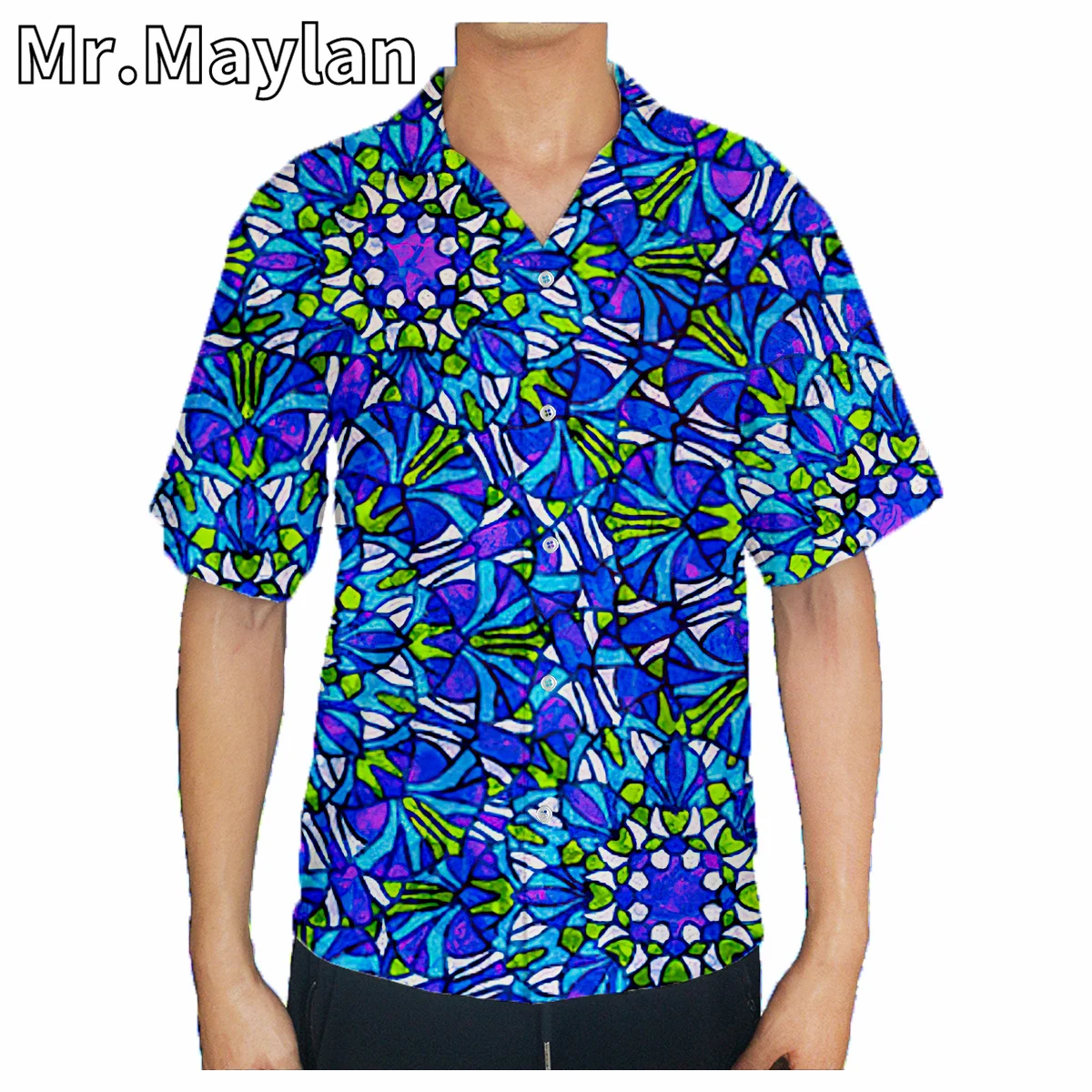 

Blue Psychedelic 3D Print Beach Hawaiian Summer Shirt Short Sleeve Shirt Streetwear Oversized 5XL Camisa Social Chemise Homme-66