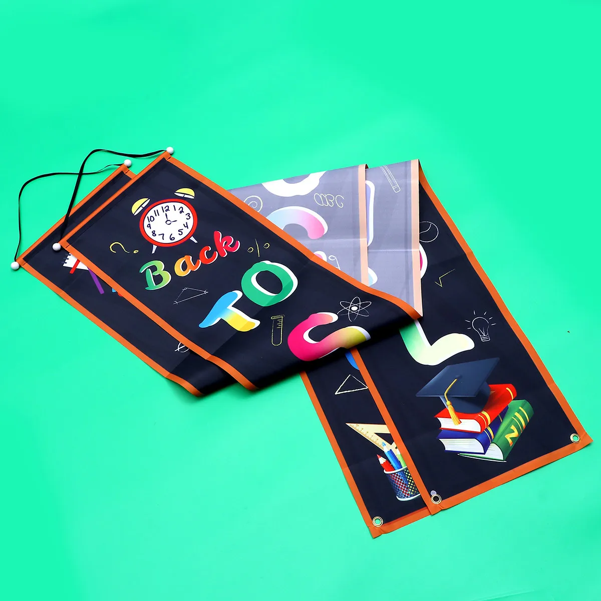 1Pair Back To School Door Banner Decorative Welcome Couplet Theme Oxford Fabric Hanging Sign Classroom Wall Stage