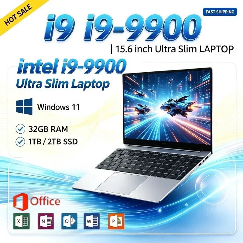 Intel i9-9900 Slim Portable Laptop 2026 New Windows11 1/2TB Huge SSD 15.6 Inch 16GB/32GB RAM