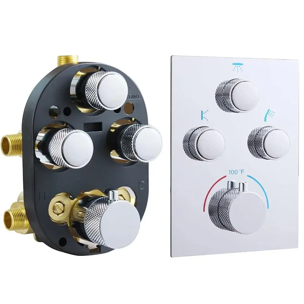 Shower Diverter Valve 3 Setting Thermostatic Shower Faucet Mixer Concealed Rough-In Valve Bathroom Integrated Shower Co