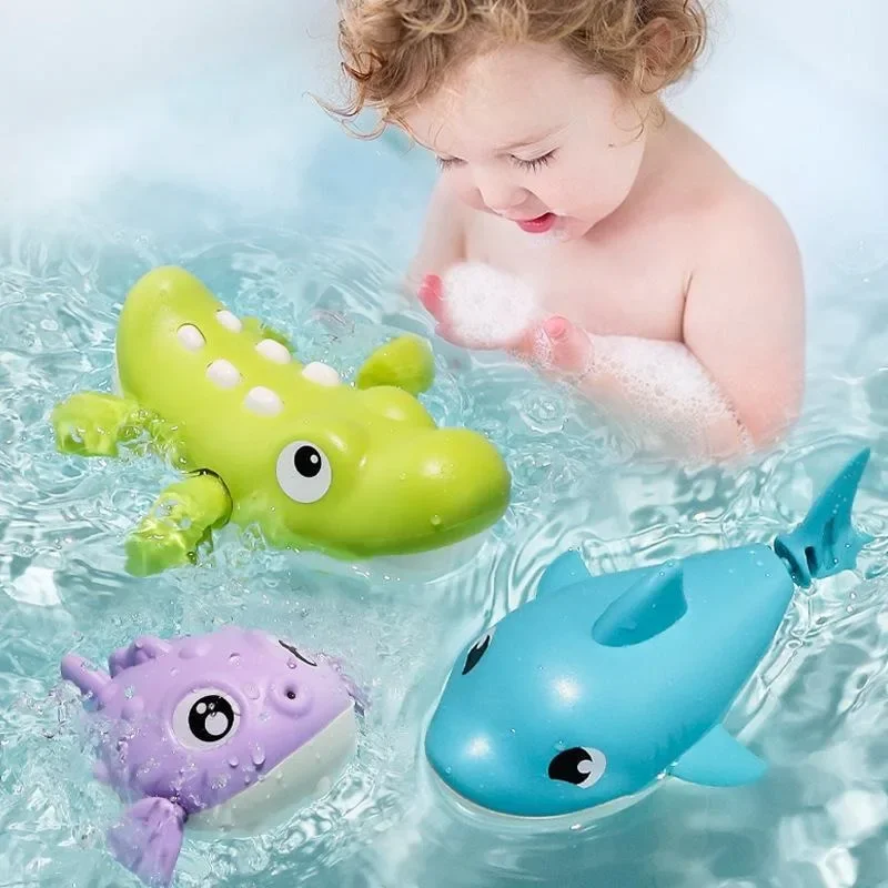 Cartoon Bath Toys Shark Crocodile Baby Water Play Toy with Wind Up Chain Parent-child Interactive Toy Baby Playing Water Games