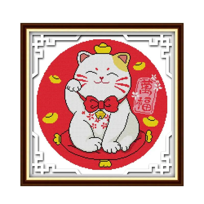 Lucky cat cross stitch kit bird winter snow 14ct 11ct count printed embroidery DIY handmade needlework craft  free ship