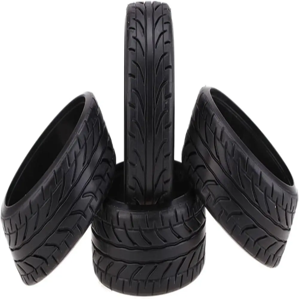 4 Pcs Easy Install 1/10 Scale RC Car Tires Plastic Hard Textured Surface Grain Drift Wheels Replacement Part Racing Enthusiasts