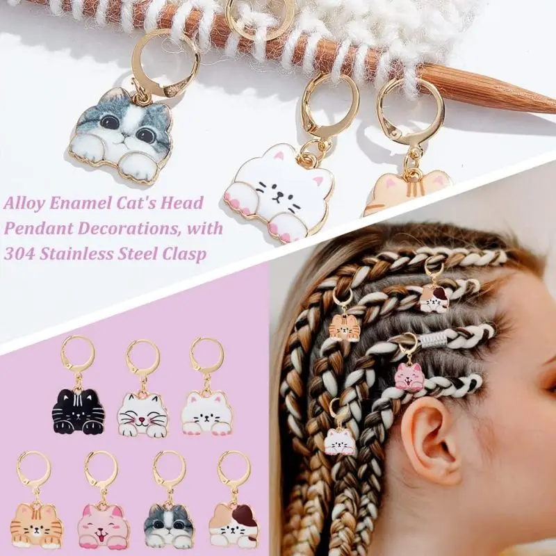 14 Pcs Cat Stitch Markers Alloy Enamel Crochet Stitch Marker Charms Locking Stitch Marker with 304 Stainless Steel Clasp