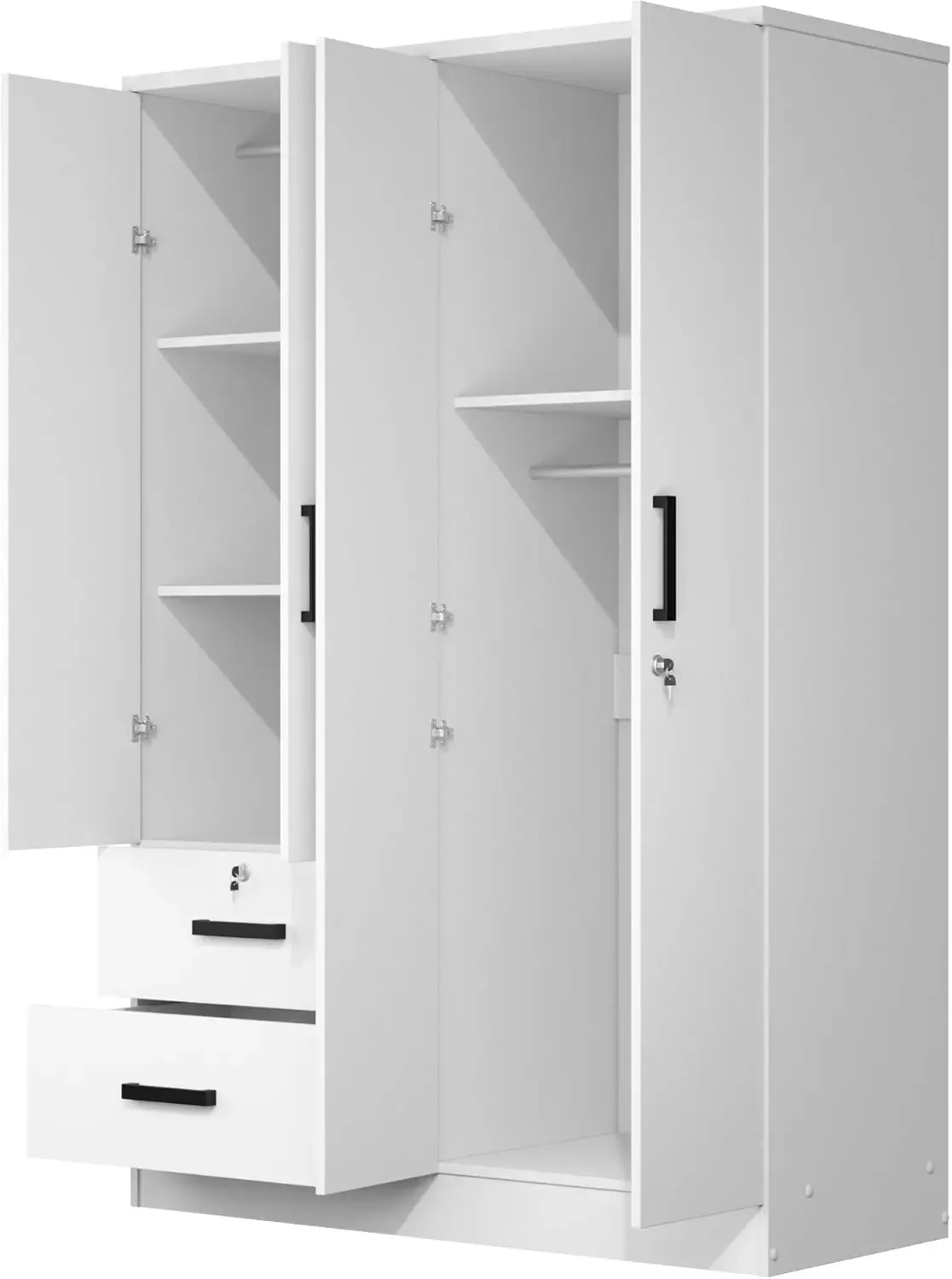 Armário 4 portas 2 gavetas com prateleiras 48 polegadas de largura e 72 de altura (branco)