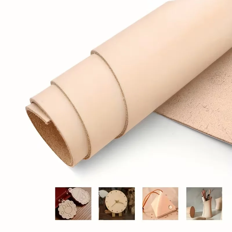 Cuero curtido vegetal de color natural, capa superior de piel de vacuno, cuero genuino, cuero curtido vegetal, cuero color crema, 2mm t