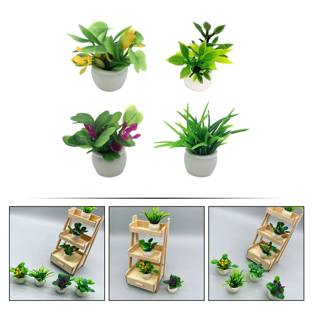 4 Pcs Green Plants Miniature Potted Artificial Garden Bonsai Model Decor Prop House Accessories