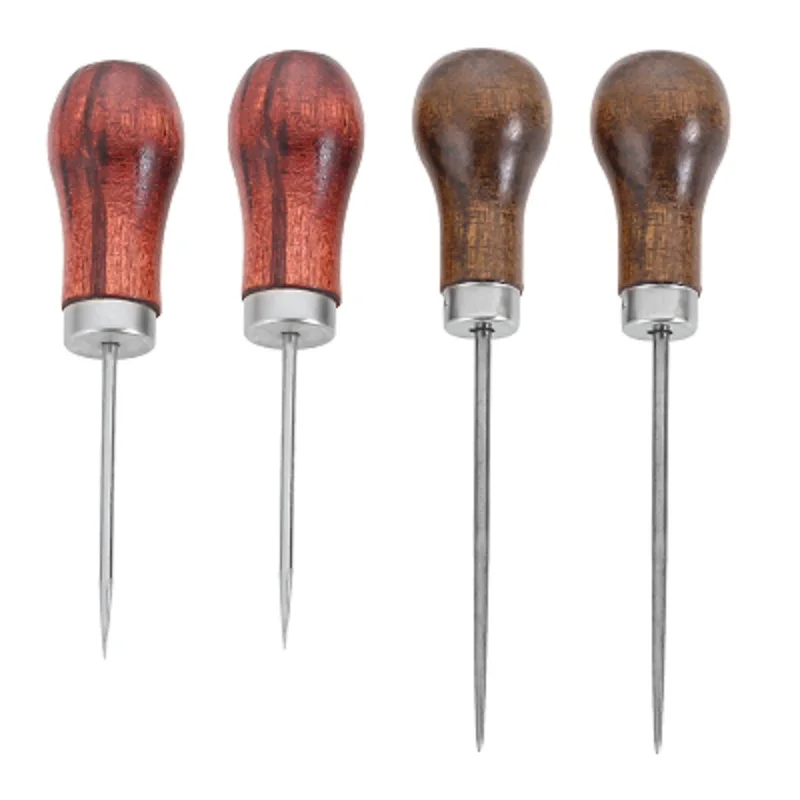 2Pcs Steel Needle Redwood Handle Sewing Awl Tool Piercing Leather Clothing Paper Craft Stitch Punch DIY Shoe Repair Binding Tool