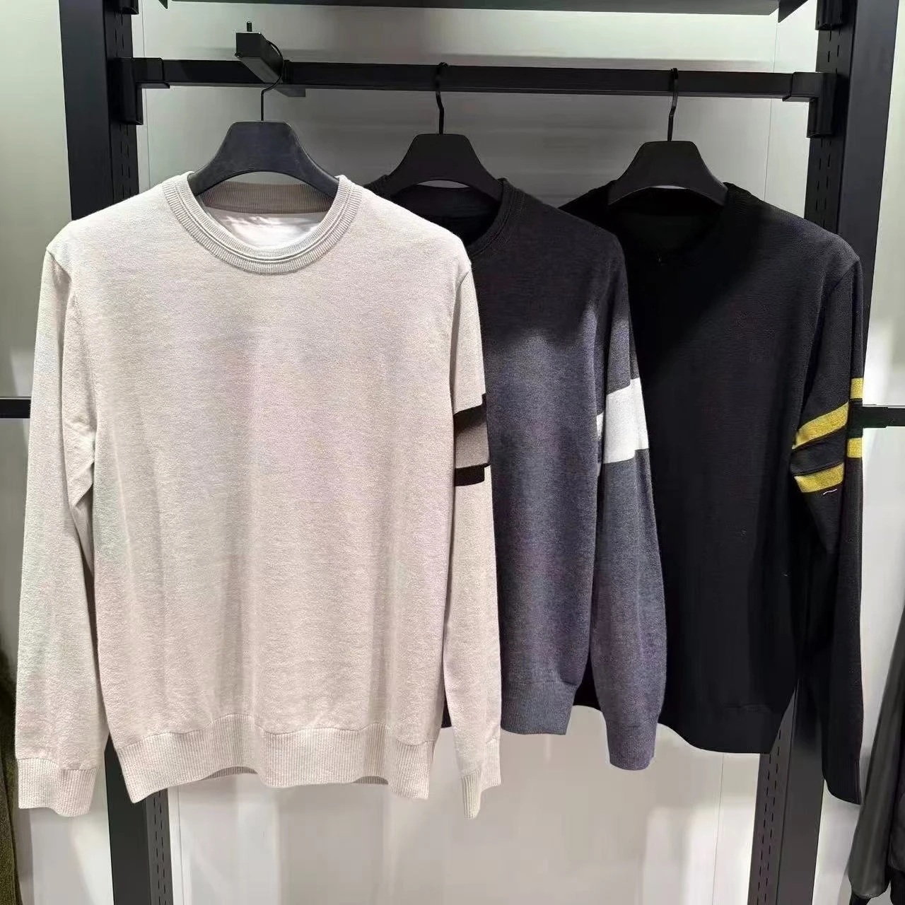 2026 Autumn Men Golf Knit Top Crew Neck Color Block Letter Logo Long Sleeve Shirt  Elastic Sports Golf Pullover for Male Golfer