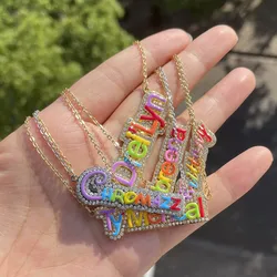 Lulu's Custom Colorful Enamel Name Necklace Women Stainless Steel PVD Double Rhinestone Name Necklace Rhinestone Jewelry