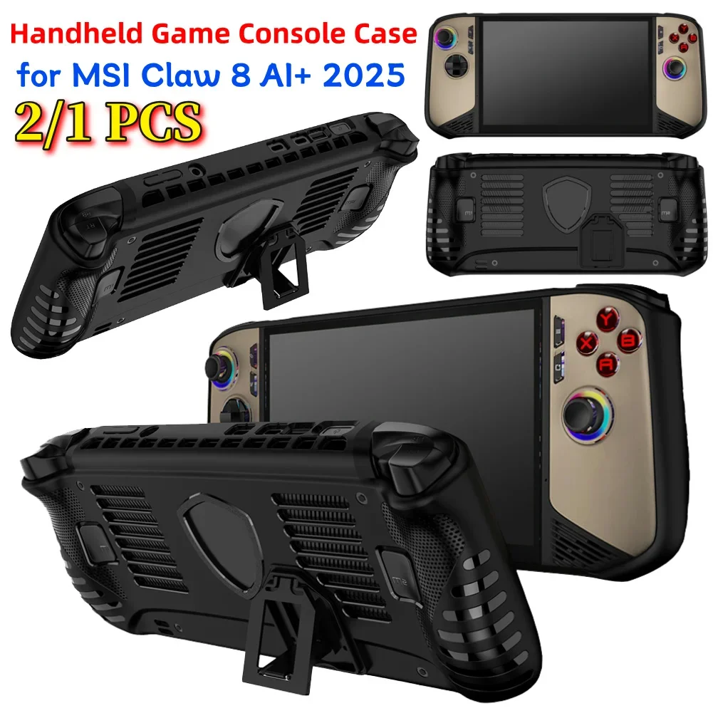 2/1 Stück Handheld-Spielkonsolen-Hülle für MSI Claw 8 AI+ 2025 TPU mit Ständer Stoßfeste Weiche Schutzhülle Kratzfest