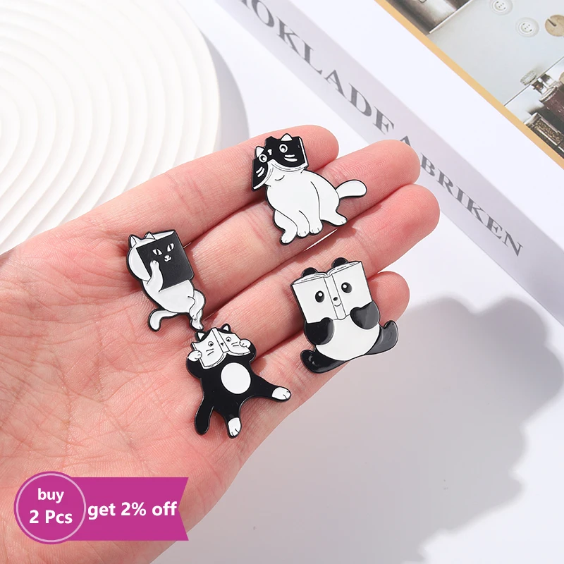 Lovely Animal Enamel Pins Custom Cat Penguin Panda Read A Book Brooch Hat Bag Lapel Pin Cartoon Funny Badge Jewelry Gift for Kid