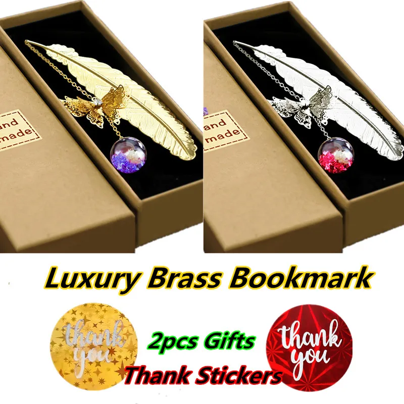 Chinese Style Feather Brass Book Marks, Linda caixa Bookmark, Professor de escola Obrigado, Presentes de Natal, Artigos de papelaria, 2024