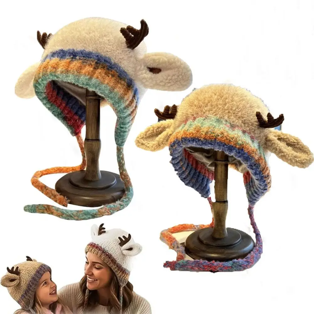 หมวกกวางเรนเดียร์แบบใหม่ ป้องกันลม ป้องกันหู เหมาะสำหรับงานเทศกาล คริสต์มาส หมวกเขากวาง 2 in 1 หมวกไหมพรมอุ่นๆ สำหรับฤดูหนาว