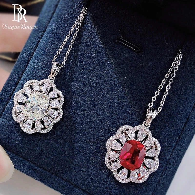 

Bague Ringen 925 Sterling Silver Ruby Pendant Necklaces Simple Flower White Red Gemstone Wedding Anniversary Jewelry Female Gift