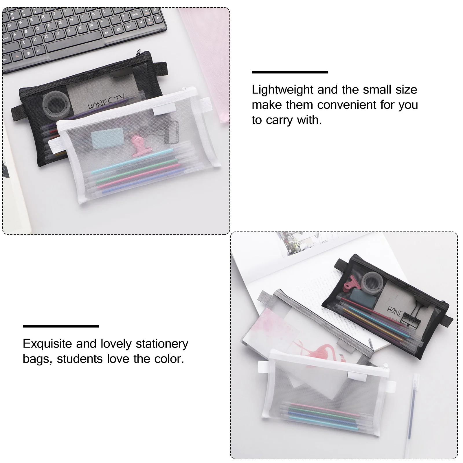 3 قطعة أكياس القرطاسية أكياس القلم الشبكية للأقلام الرصاص تخزين انغلق المحمولة المنظم شفافة اقلام الفحص حامل الطالب