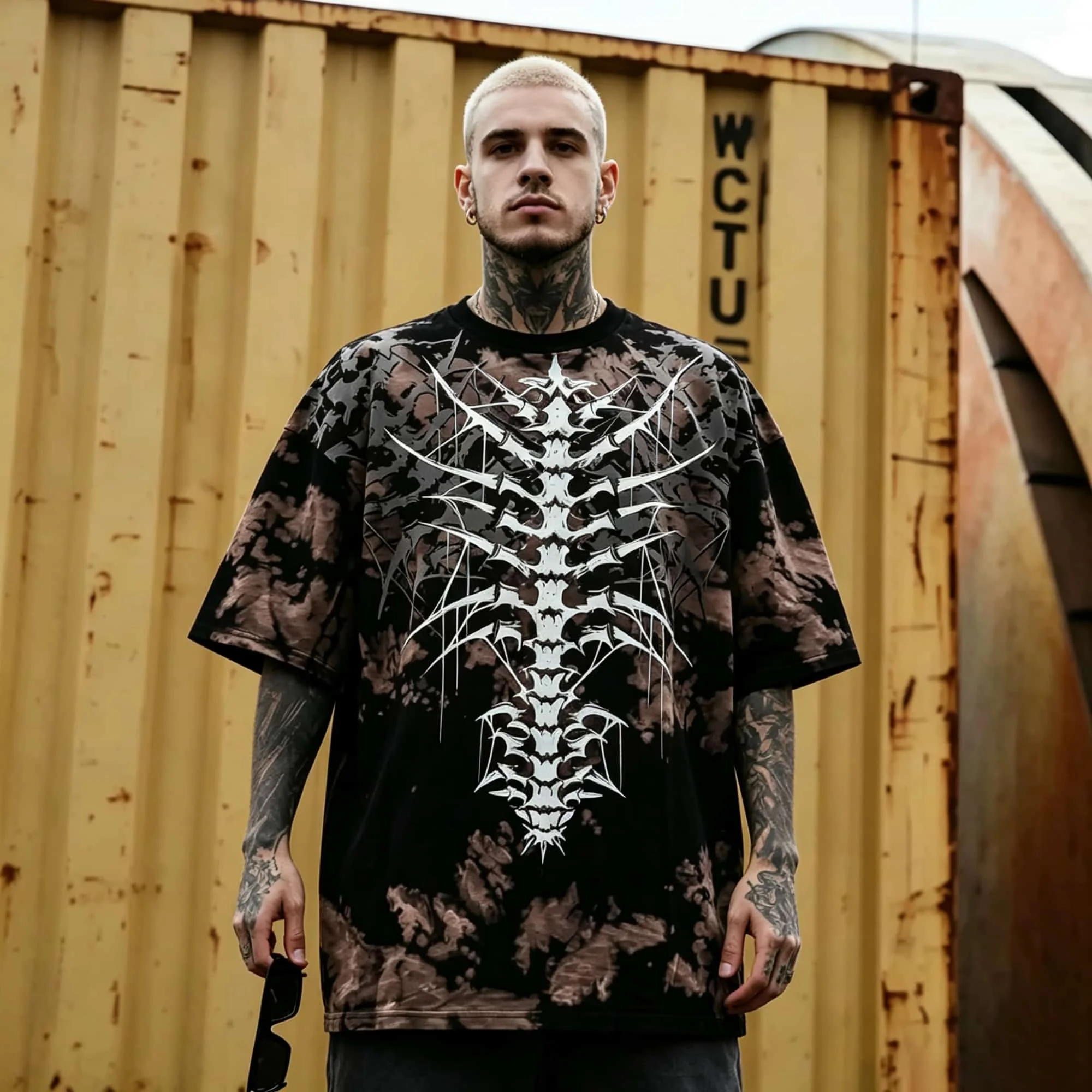 Neue Sommer-Herren-Kurzarmhemden Grunge Street Skelett-Print T-Shirt Punk Mode Herren-Oberteil – Detail 2