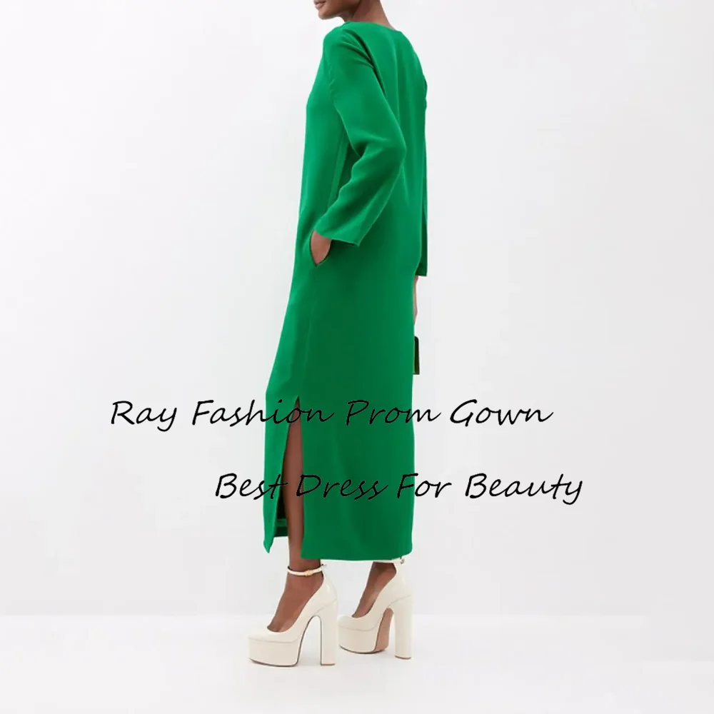 Ray Fashion Straight Evening Dress V Neck With Full Sleeves Ankle Length For Women Formal Occasion فساتين سهرة Saudi Arabia