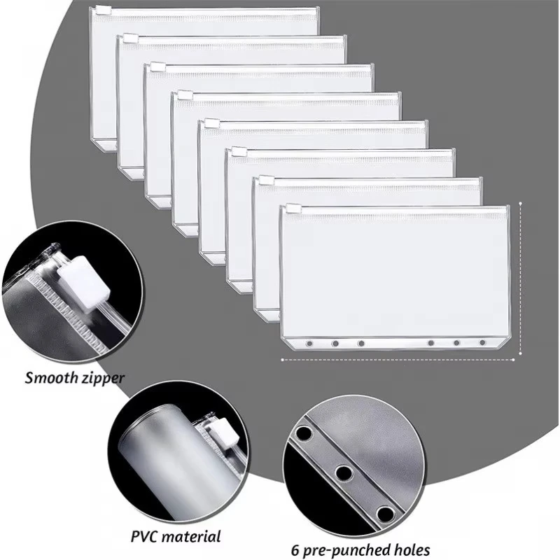 5pcs Transparent Zipper PVC Storage Bag Antioxidant Matte A5/A6 Cash Envelope Information Storage Folder School Office Supplies