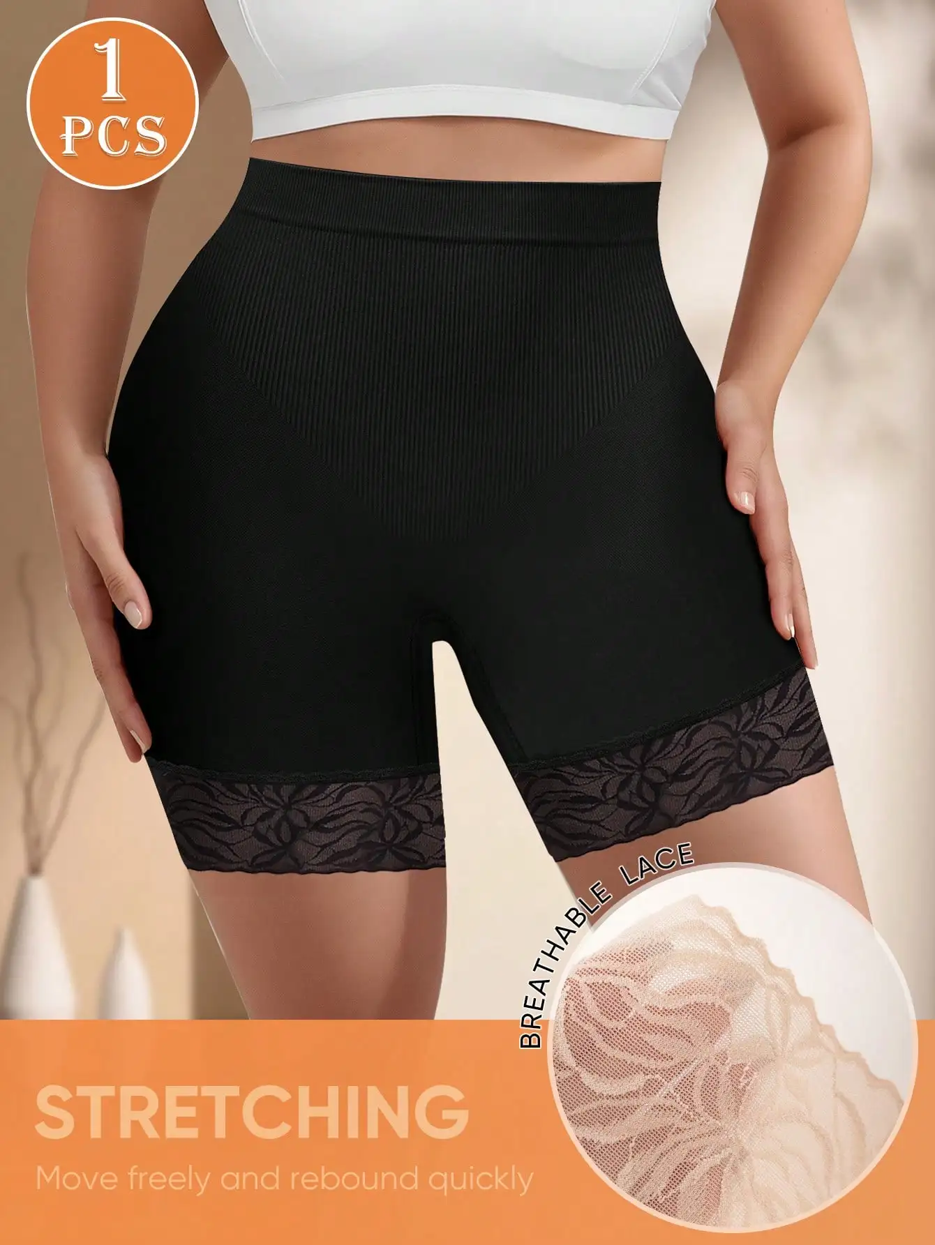 High Waist Plus Size Women Briefs Shorts Breathable Lace Trim Stretchy Comfortable