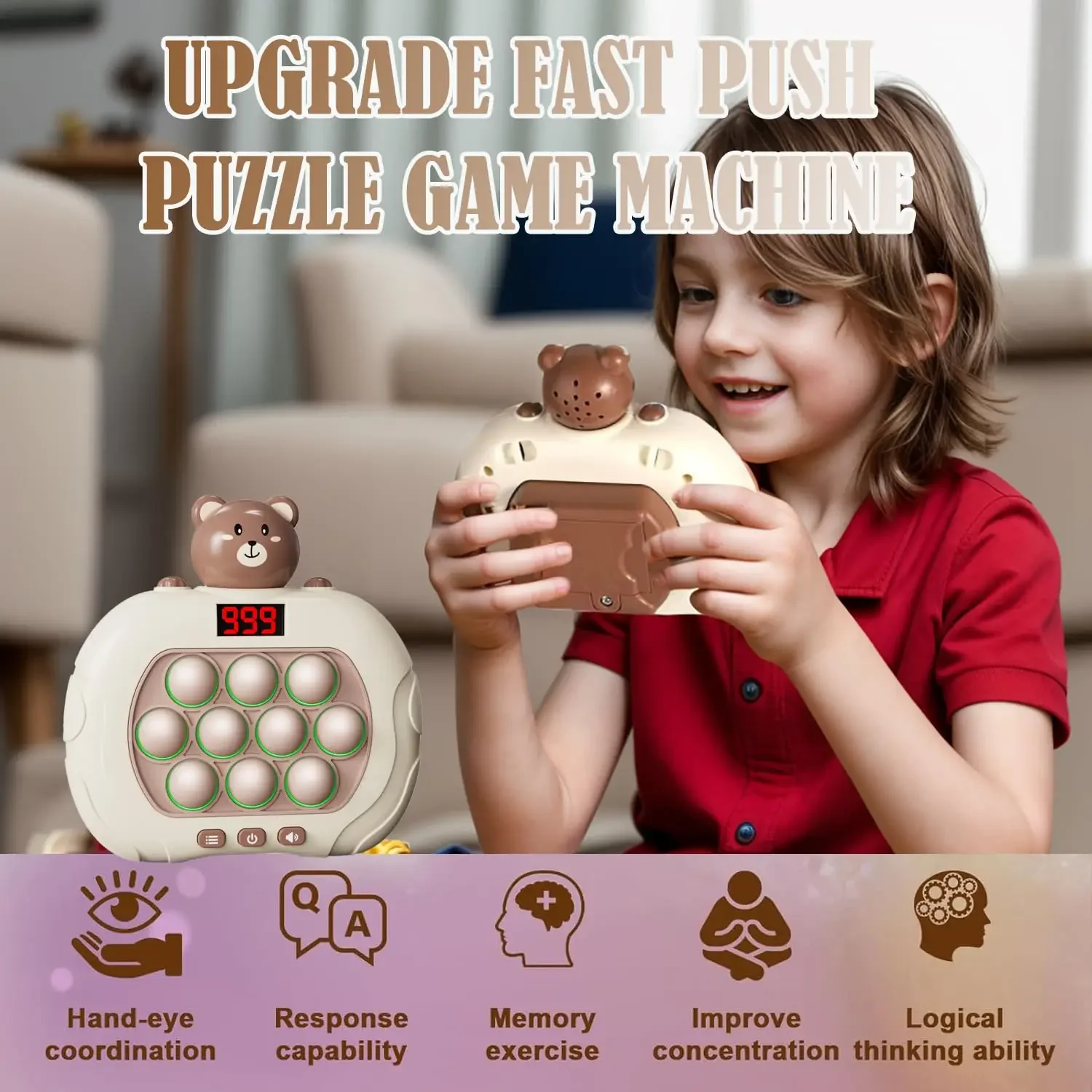 Funny Light Up Electronic Pop-Push Quick Push Game Puzzle Machine Quick Push Decompress Electronic Toy for Child Gaming Game