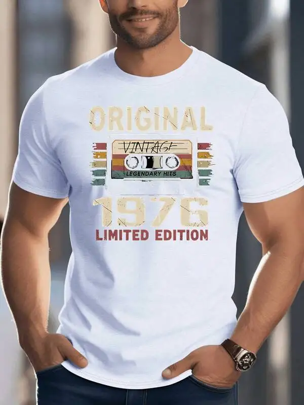 Image of T-Shirt für Herren zum 50. Geburtstag ° compleanno – Aufdruck mit Geburtsjahr 1976, lässiges T-Shirt mit kurzen Ärmeln und Rundhalsausschnitt, Geschenk zum 50. Geburtstag ° Geburtstag,