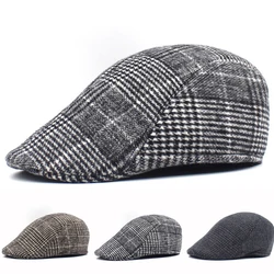 Big Size Newsboy Cap Men Winter Wool Thick Warm Vintage Herringbone Casual Stripe Berets Gatsby Flat Hat Cap Adjustable