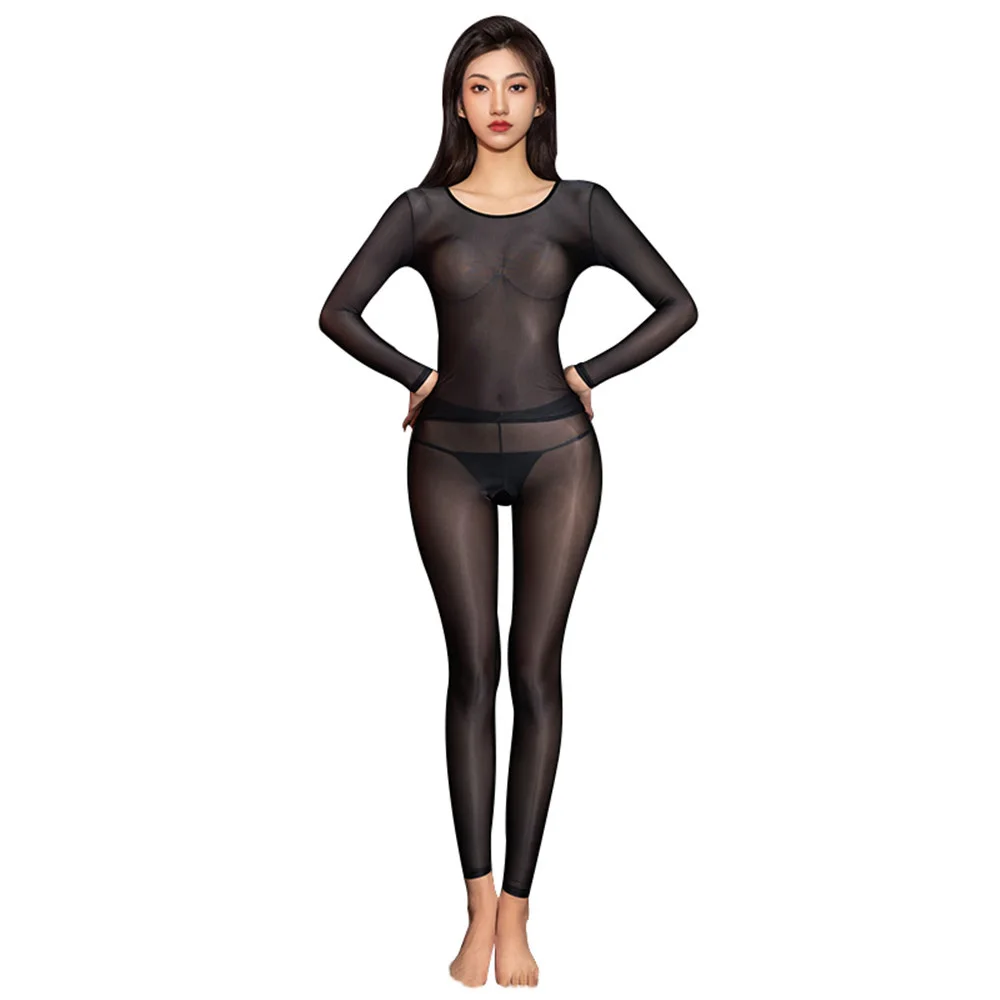 Sexy Women Sheer See Through Elastic Thin T-shirt  Long Sleeve O-Neck Summer Tops Ladies Sexy Tights Ladies Fashion Club Costume