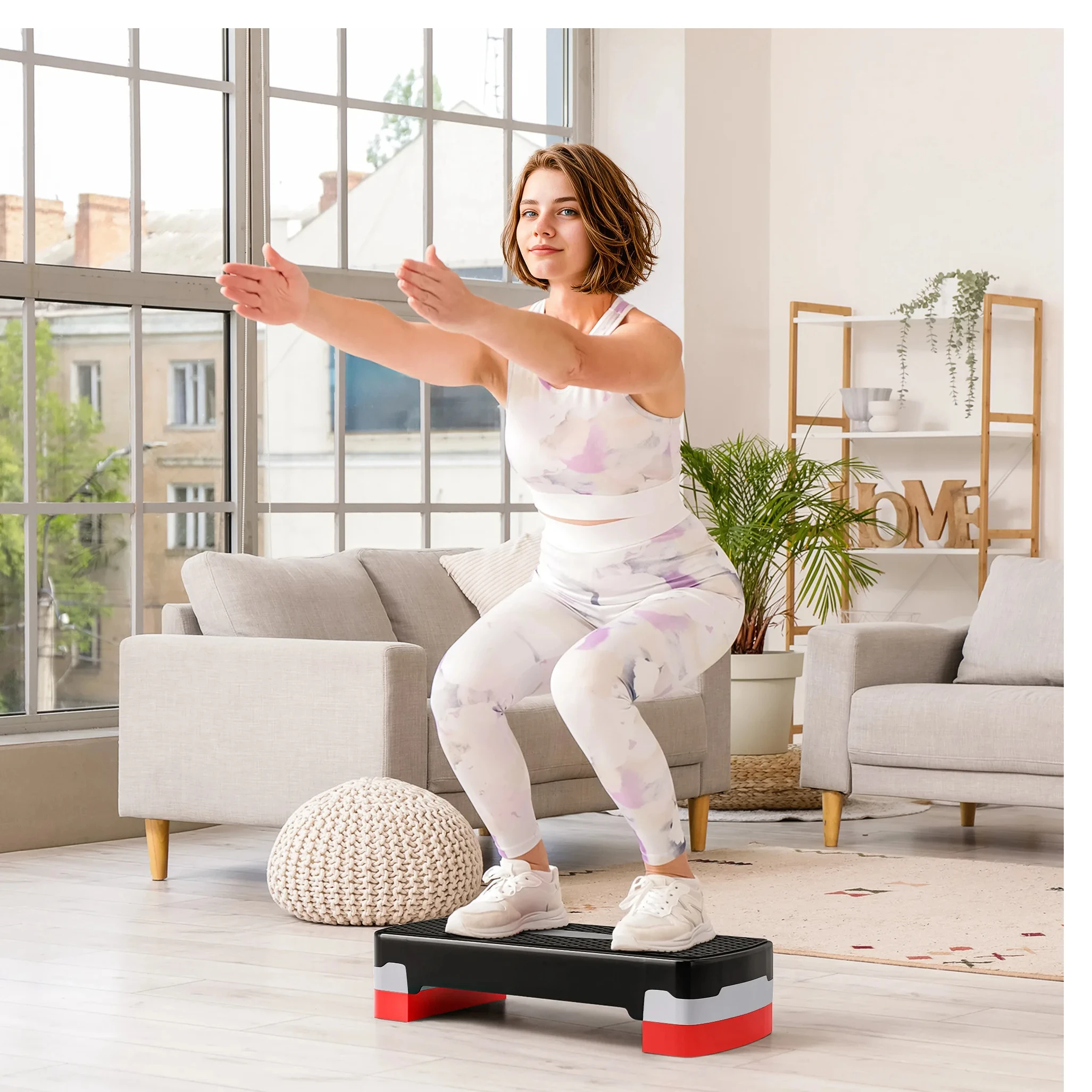 خطوة للياقة البدنية مع ارتفاع قابل للتعديل 2 مستويًا من 10/15 سم تحميل 150 كجم