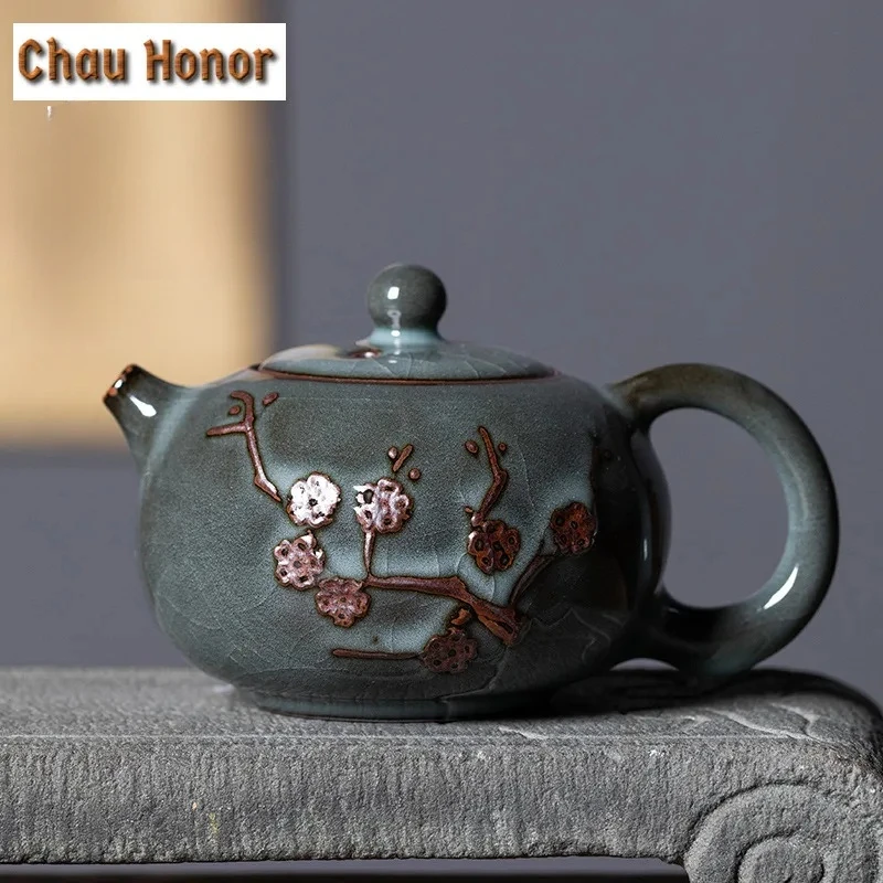 

250ml Longquan Celadon Ge Kiln Iron Tire Teapot Boutique Tea Infuser Pot Tea Maker Kettle with Ball Hole Tea Services Collection