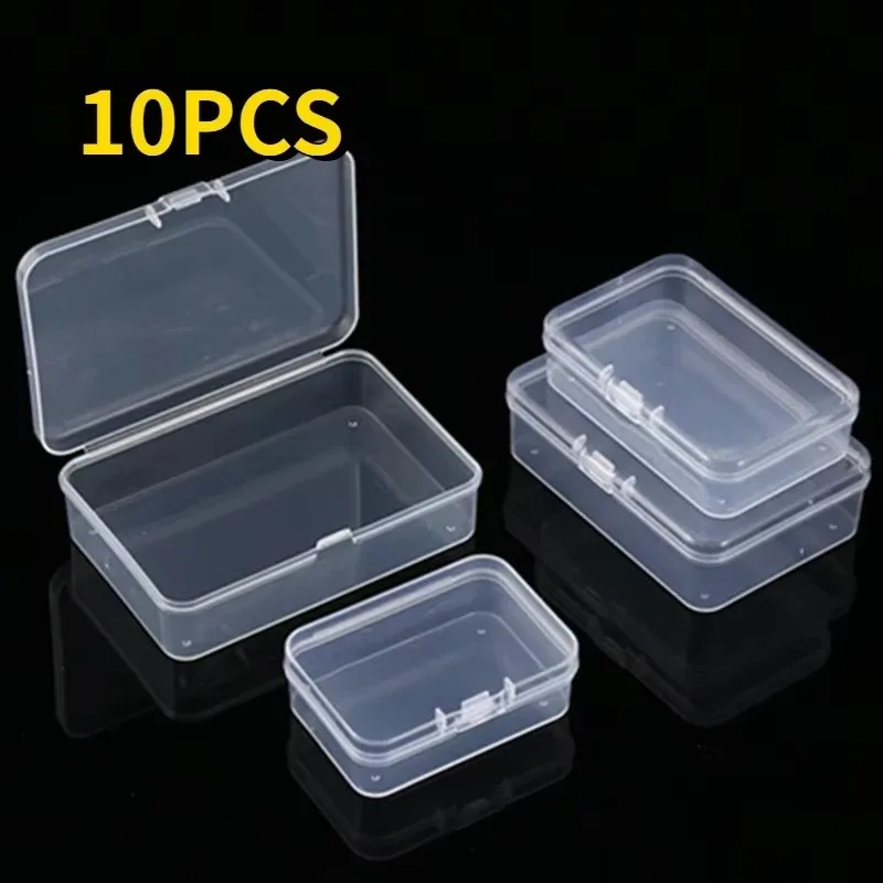 10pcs Mini Plastic Rectangular Storage Box Translucent Packing Box Dustproof Durable Strong Jewelry Storage Case Container