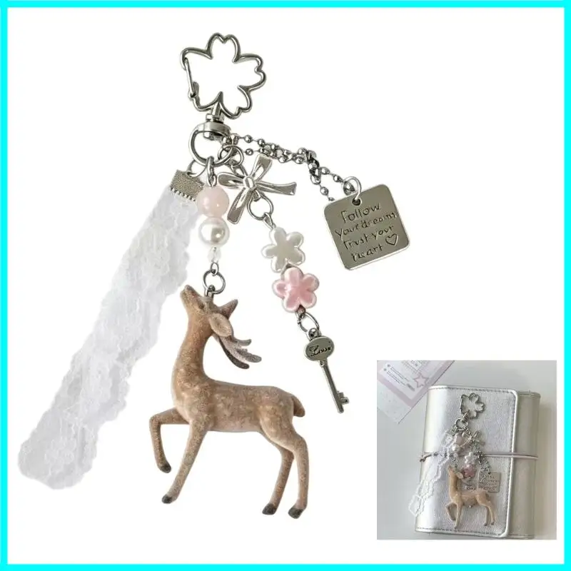 3D Christmas Elk Keychains Ring For Women Men Deer Animal Pendant Bag Box Car Charm Jewelry
