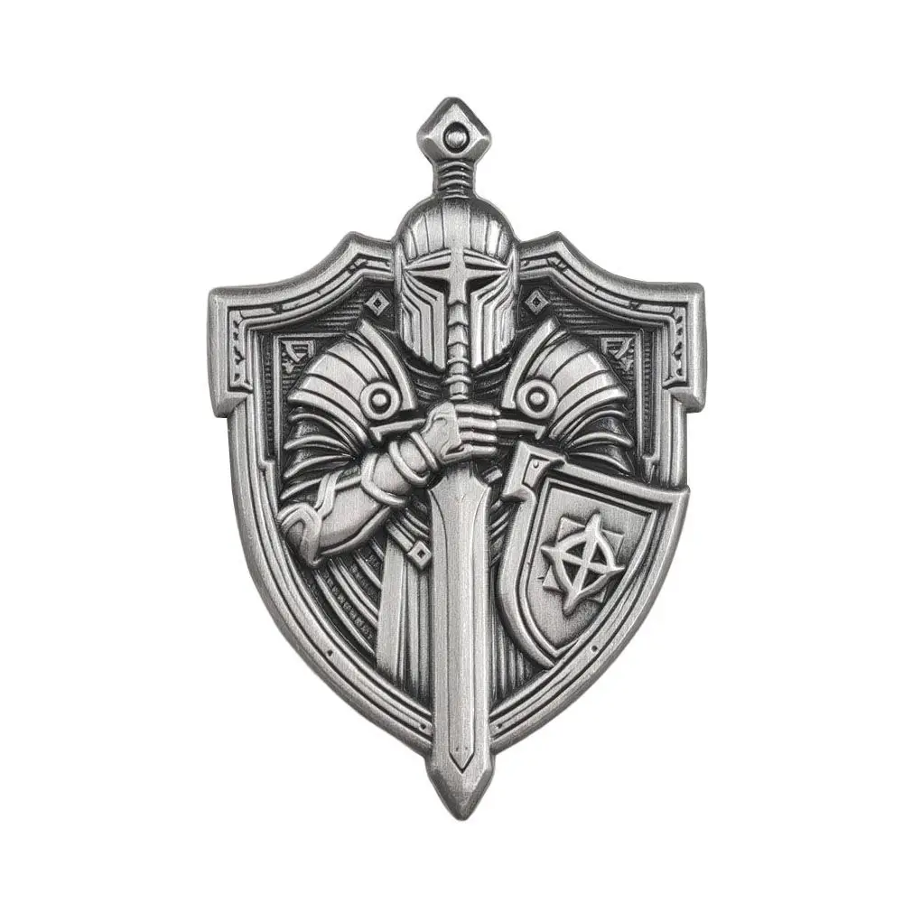 Knights Templar Guardian Metal Badge Vintage Metal Lapel Pin Badge Shield Shape Pin Butterfly Buckle Pin Decoration Craft Gift